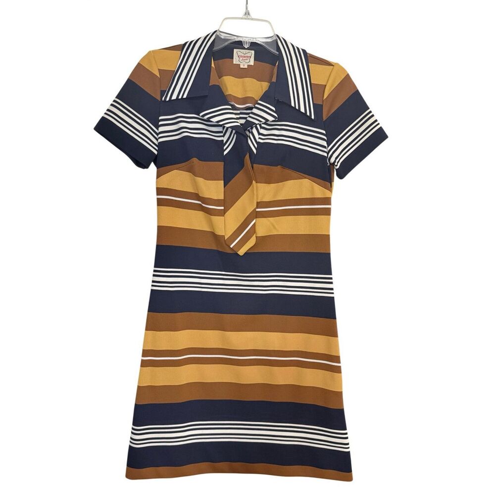 Country Junior Vintage Stripe Dress Sz. 9 Short Sleeve 1970’s Marcia Brady